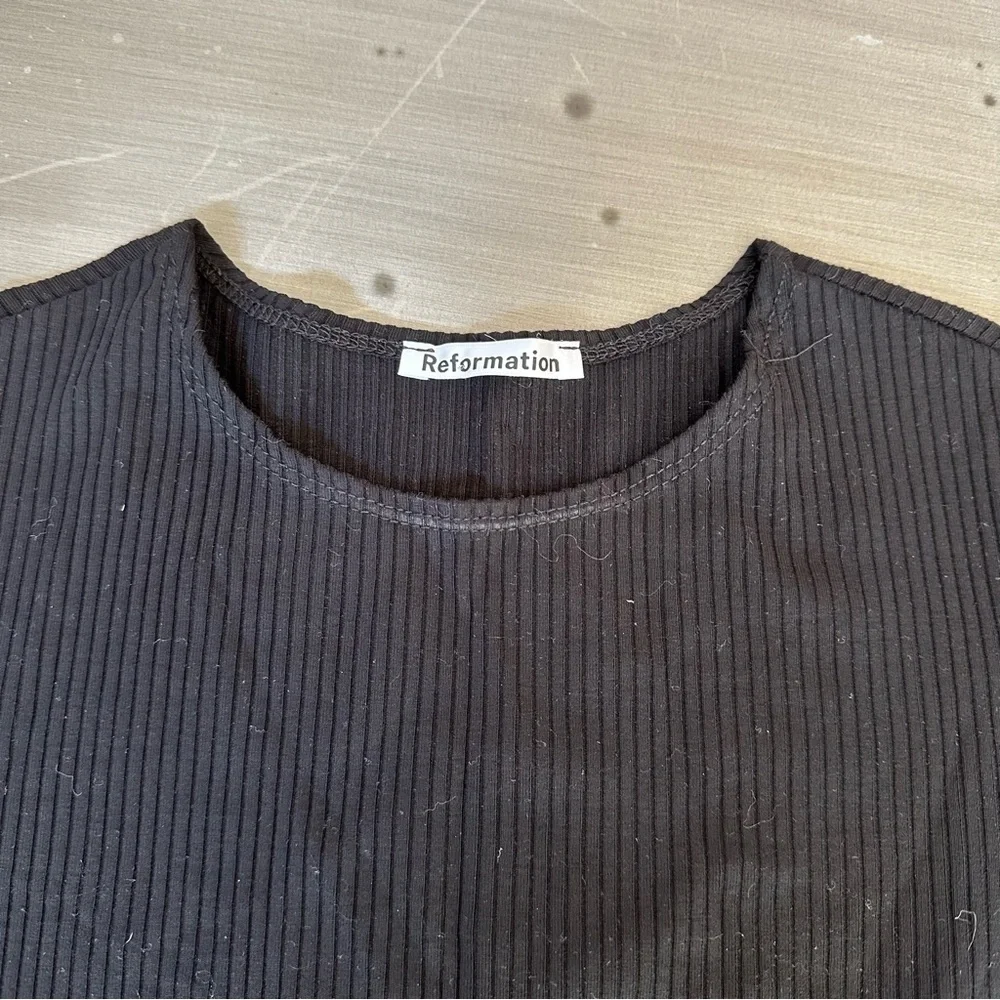 Reformation NWT Nadia Black Ribbed Short Sleeve Mini Dress size XS - Picture 3 of 4